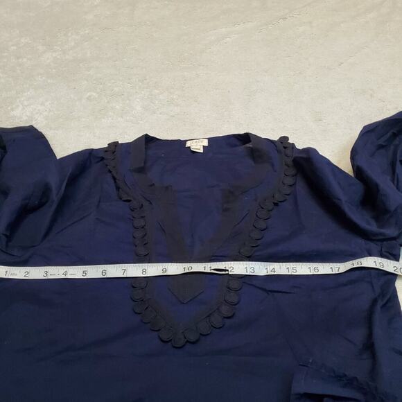 J. Crew Navy Blue Black Long Sleeve Cotton‎ Bungalow Bohemian Tunic Top Blouse M - Picture 6 of 6